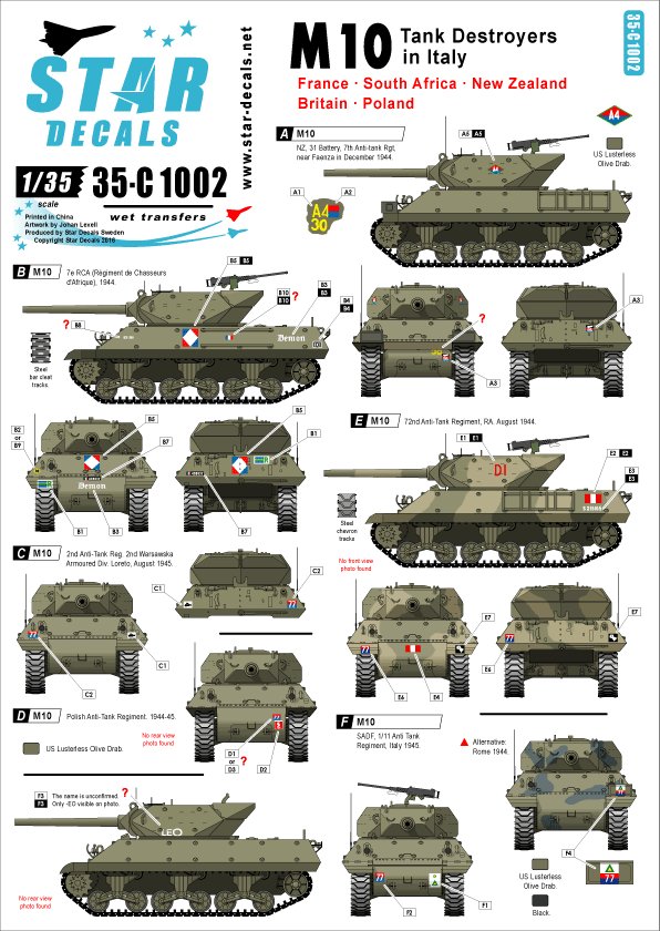 1/35 M10 Tank Destroyer in Italy, France, UK, SADF, NZ, Poland - Click Image to Close