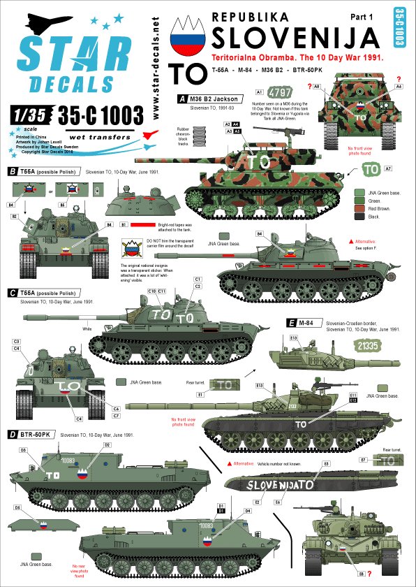 1/35 Slovenija TO, 1991 #1, M36B2, T-55A, M-84, BTR-50PK - Click Image to Close
