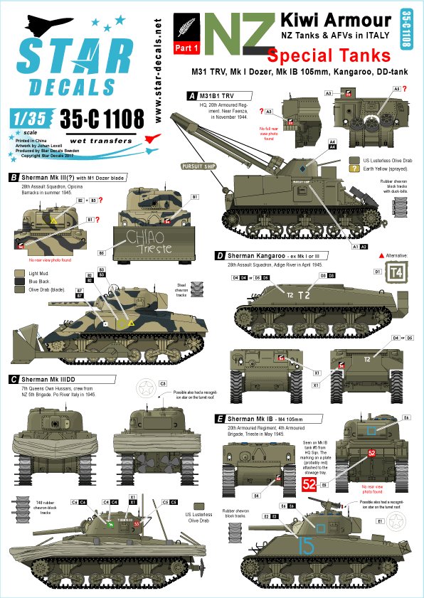 1/35 Kiwi Armour #1, Special Tanks - NZ Shermans & M31B1 TRV - Click Image to Close
