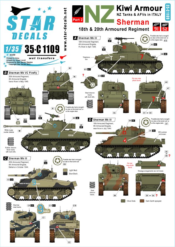 1/35 Kiwi Armour #2, Shermans & Firefly 18th & 20th Armored Reg - Click Image to Close