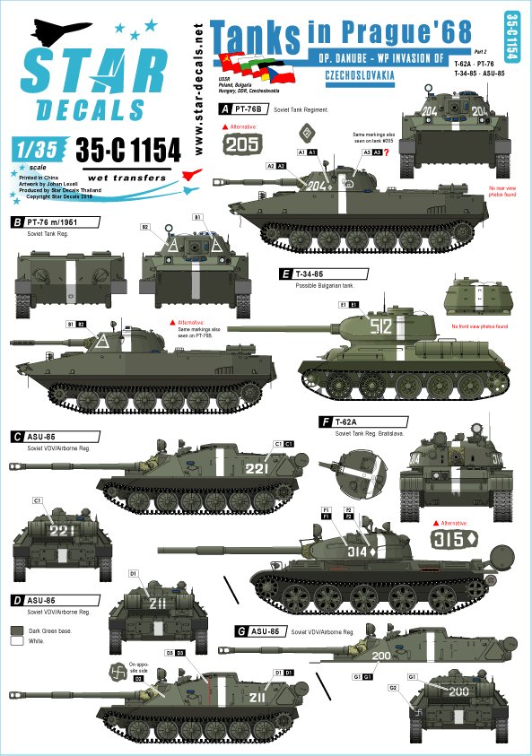 1/35 Tanks in Prague 1968, T-62A, PT-76, PT-76B, T-34/85, ASU-85 - Click Image to Close