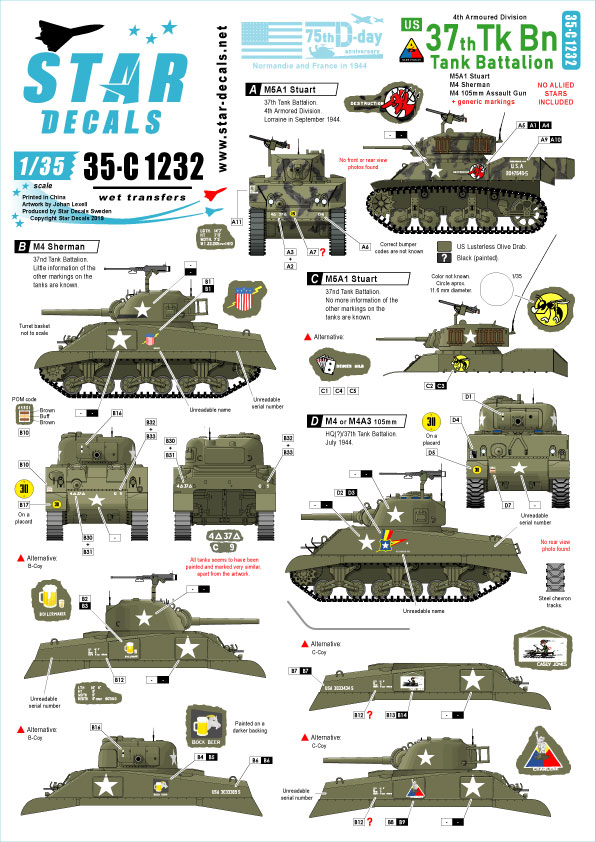 1/35 US 37th Tank Battalion, Normandy and France in 1944 - Click Image to Close