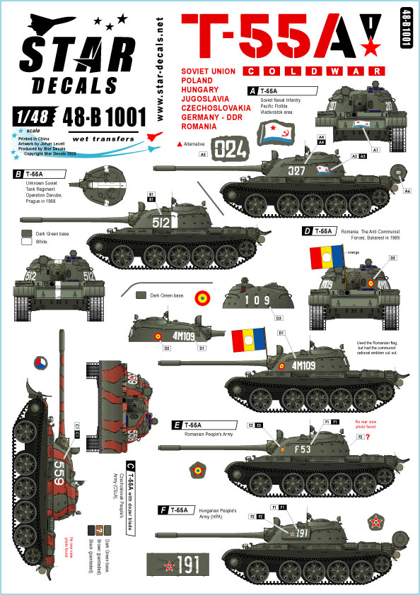 1/48 T-55A Cold War, Soviet and Warsaw Pact Markings - Click Image to Close