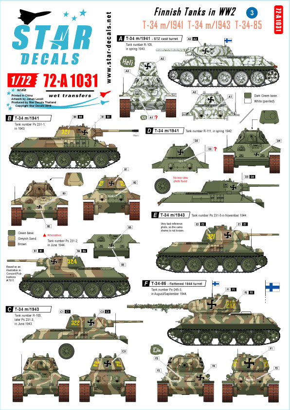 1/72 Finnish Tanks in WWII #3, T-34 m/1941 & 1943 and T-34/85 - Click Image to Close