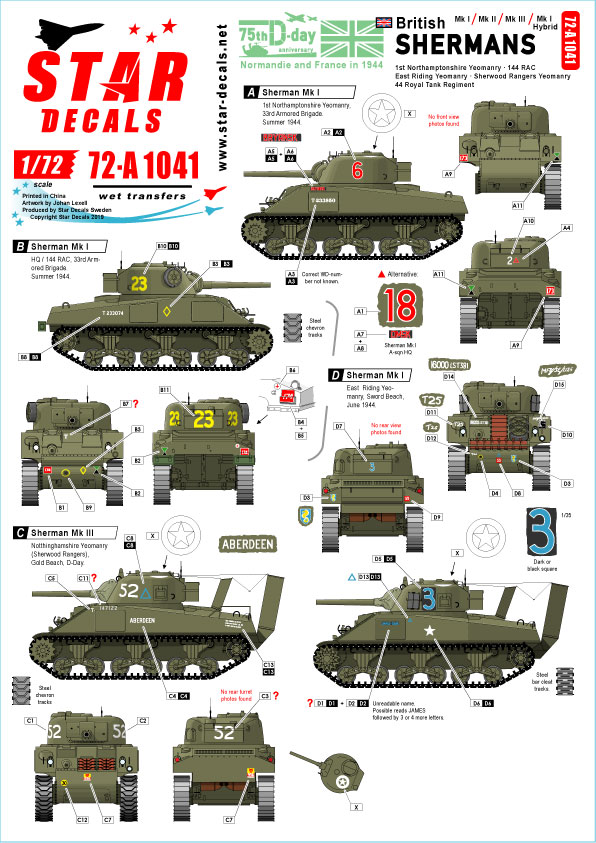 1/72 British Shermans, Sherman Mk.I, Mk.II, Mk.III, Mk.I Hybrid - Click Image to Close