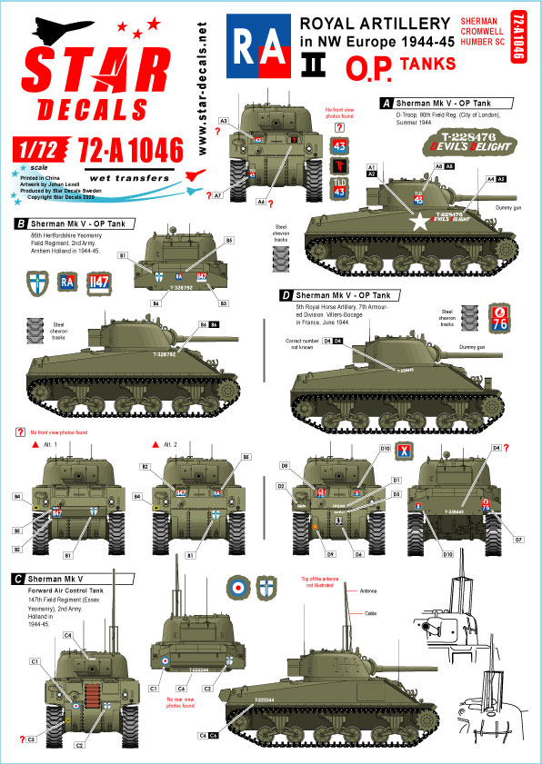 1/72 Royal Artillery #2, OP Tanks - Sherman, Cromwell and Humber - Click Image to Close