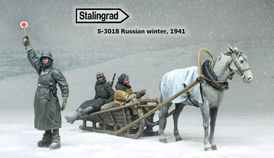 1/35 Russian Winter 1941 (3 Figures and Horse, Sledge) - Click Image to Close